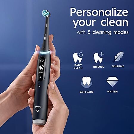 Oral-B iO Deep Clean + Protect Rechargeable Electric Toothbrush, Black with a iO Series 7 Toothbrush, 2 Replacement Brush Heads, and a Charging Travel Case