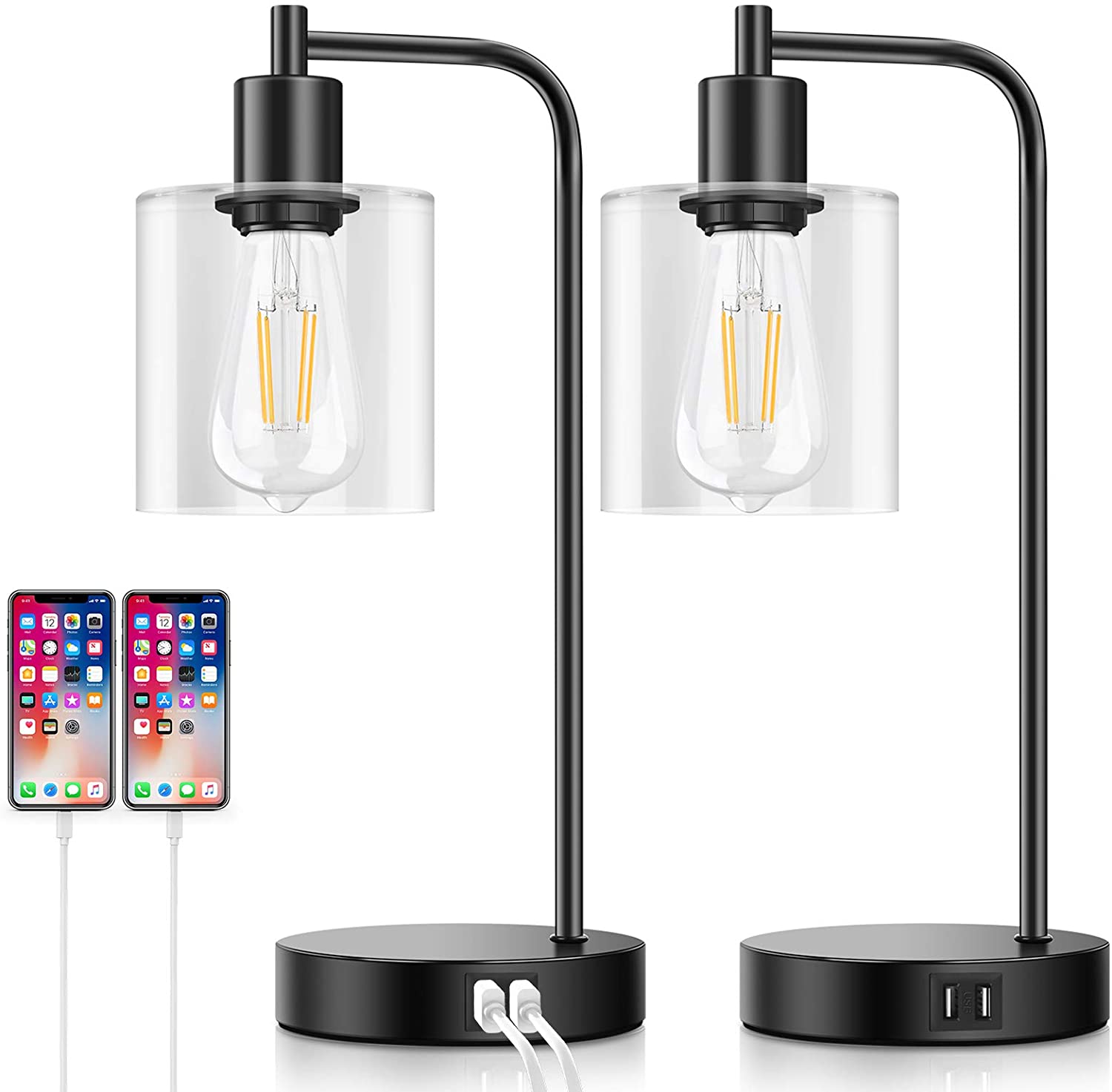 BesLowe 2-Pack Industrial Touch Control Table Lamps with 2 USB Ports and AC Power Outlet (3-way Dimmable) $44 + free s/h at Amazon