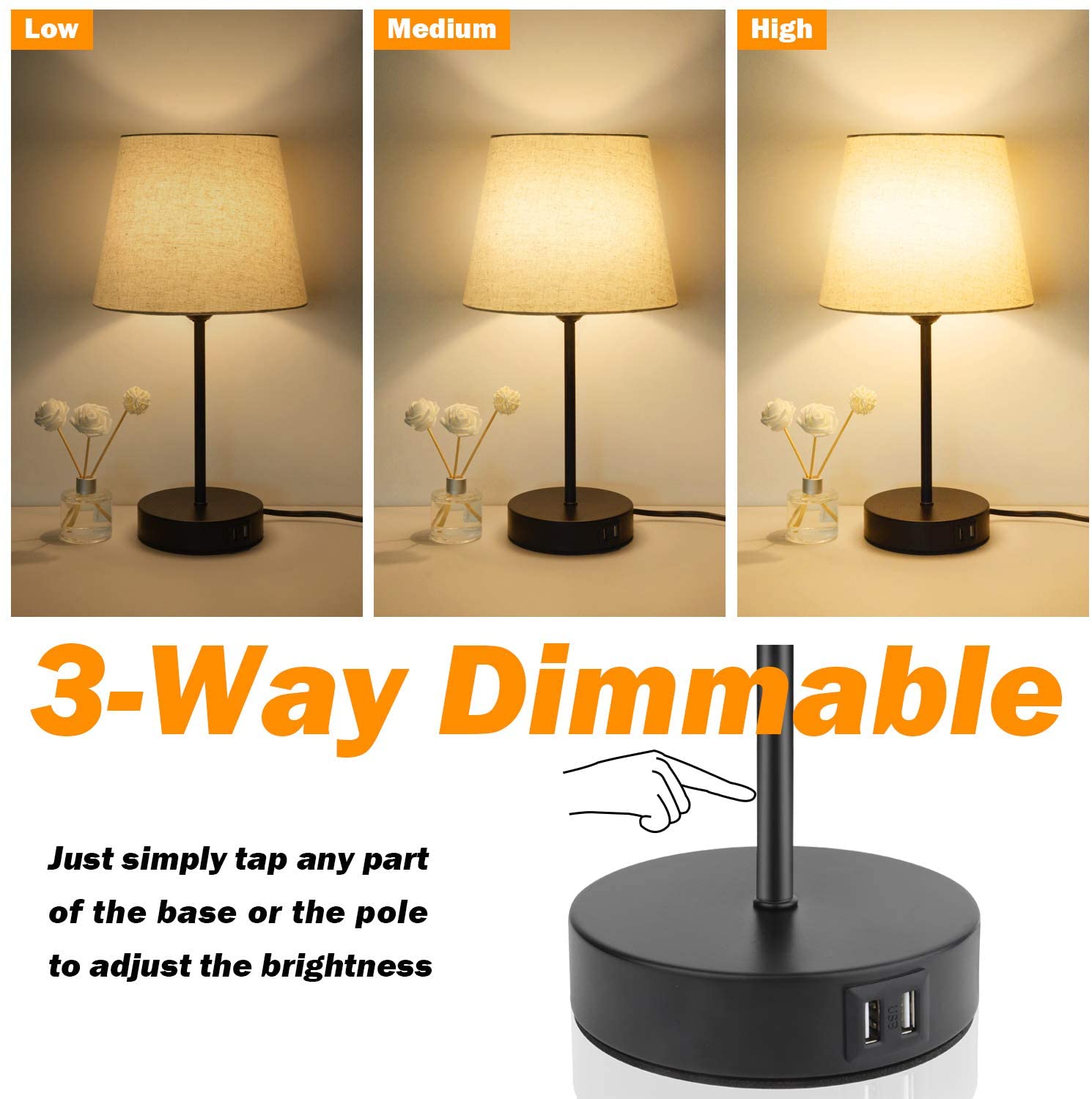 2-Count Bosceos 3-Way Touch Control Dimmable Table Lamps w/ 2 USB Ports & Led Bulbs $35 + free s/h at Amazon
