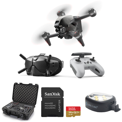 DJI FPV Drone Bundle w/ FPV Goggles V2, 128GB SanDisk Memory, Case,Lume