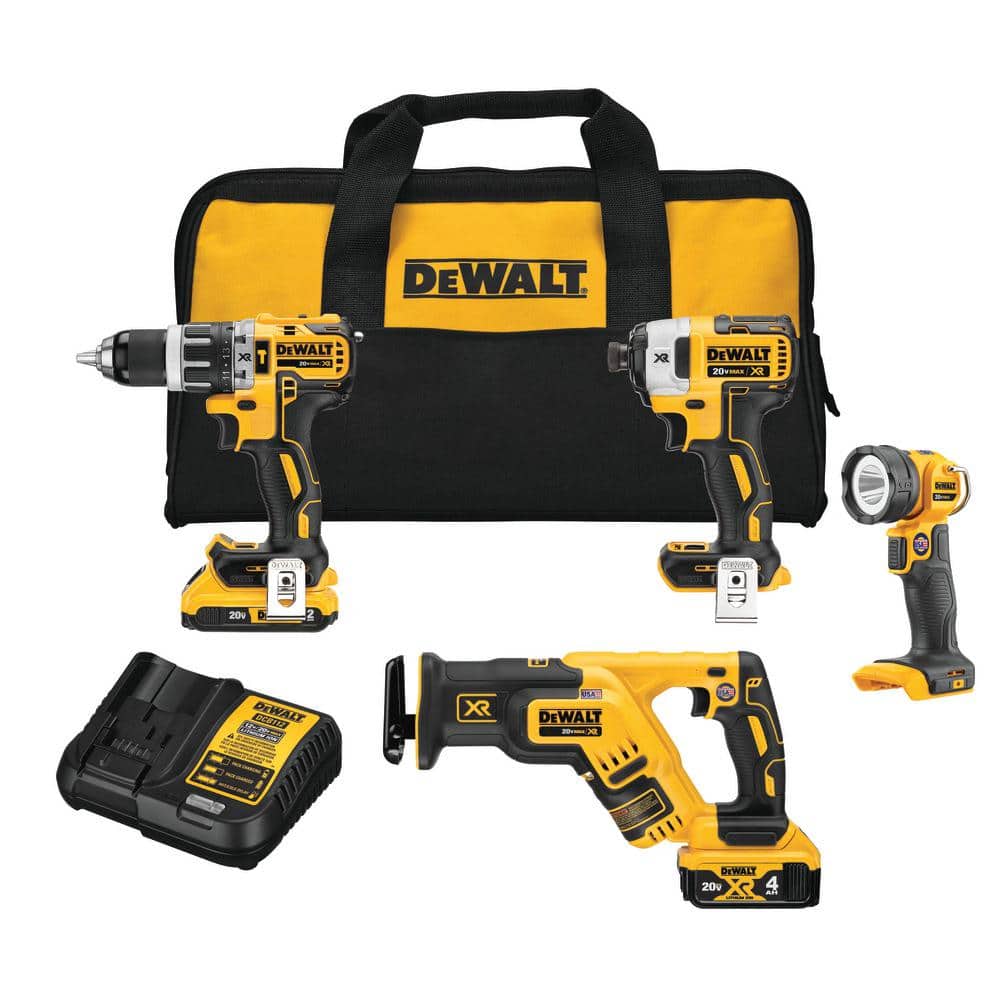 *YMMV* DeWalt DCK487D1M1 4-Tool Brushless Combo Kit ( Hammer Drill, Impact Driver, Rec Saw, LED Light) w/ 4.0Ah Battery &  2.0Ah Battery & Charger $225 + free s/h at Home Depot