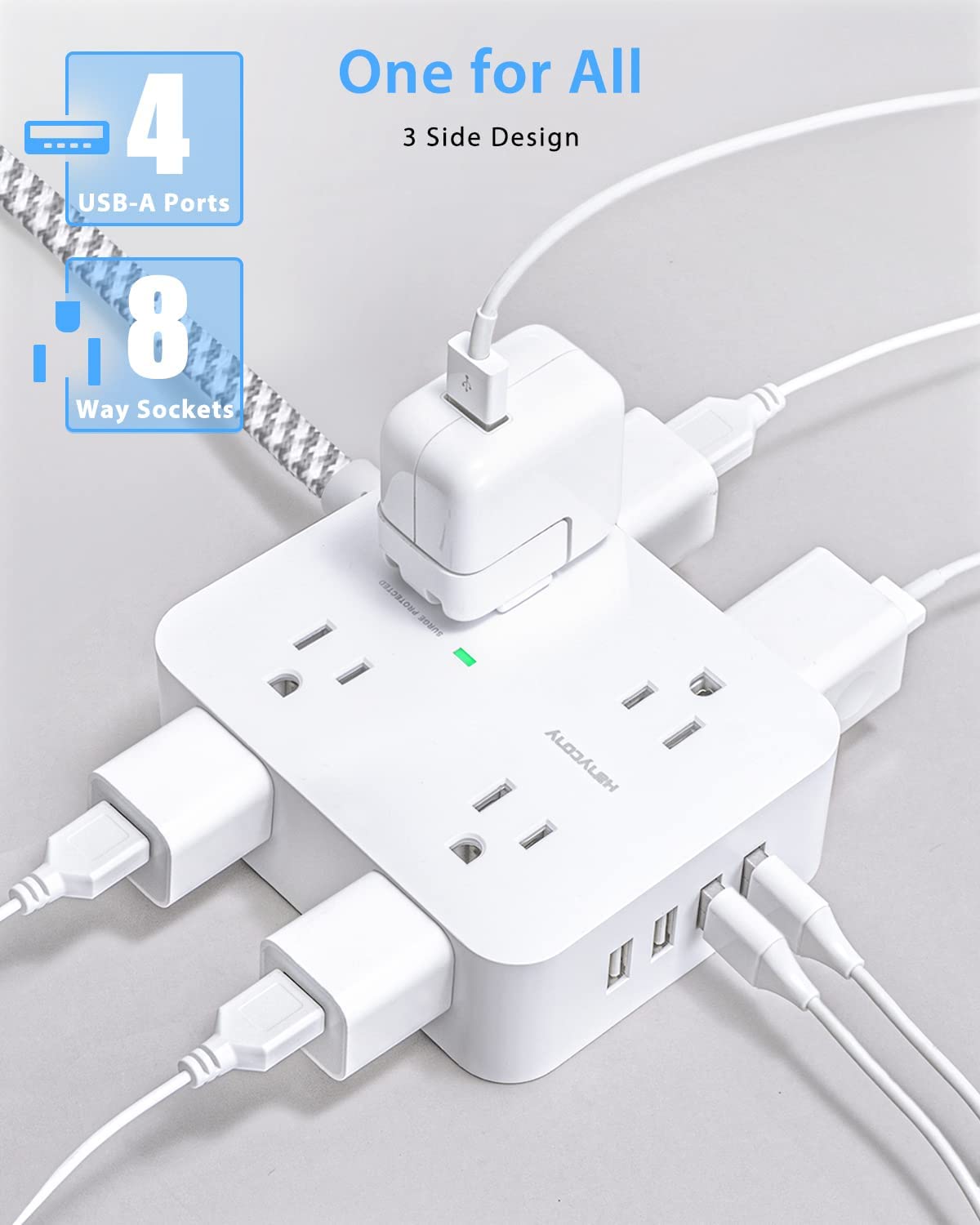 HANYCONY Power Strip w/ 8 Wide Outlets & 4 USB Charging Ports 13.60
