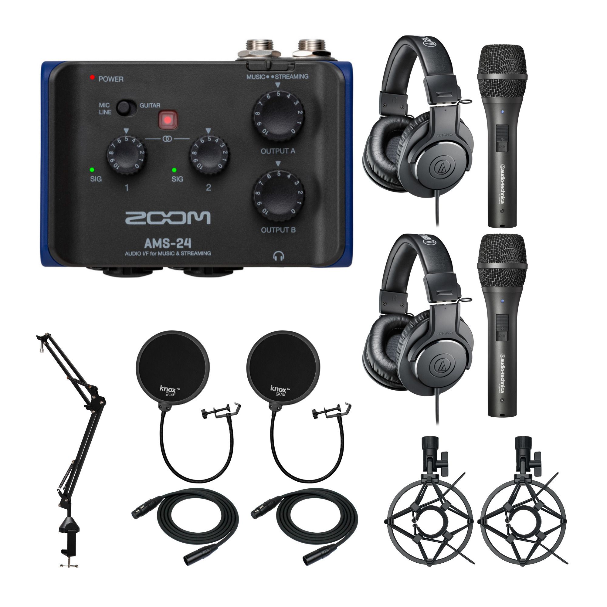 Zoom ams 22 2x2 audio interface at at2005usb mic ath m20x