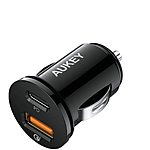AUKEY USB-C and USB-A Dual Car Charger w/ Power Delivery + QC 3.0 $7.70