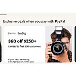 Select PayPal Members: Additional Savings on BuyDig Purchases $250+ $60 Off (valid through 5/24)