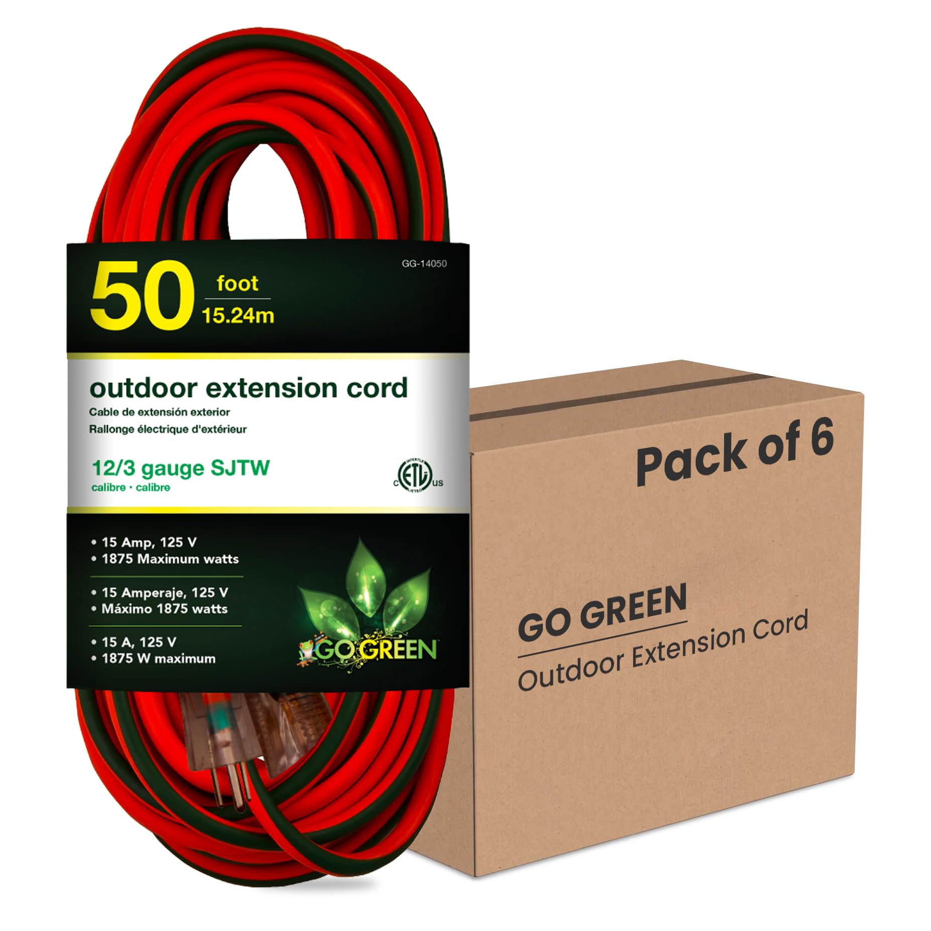 6-Pack of 50ft Go Green Power 12/3 SJTW Outdoor Extension Cords $76.50 + free s/h
