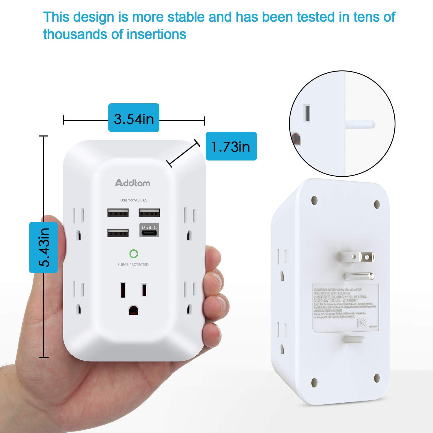 Addtam 5 Outlet 1800J Extender with 4 USB Charging Ports $8 at Amazon
