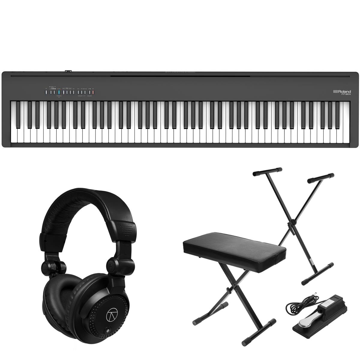 Roland FP-30X Portable Digital Piano, Black w/ Stand, Bench, Pedal & Headphones $569 + free s/h