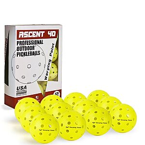 12-Pack Warping Point Ascent 40 USAPA Approved Outdoor Pickleballs (Yellow)  w/ Subscribe & Save