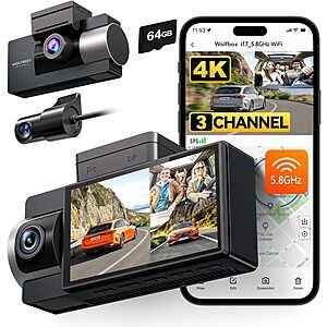 WOLFBOX i17 3 Channel 4K + Dual 1080P Dash Cam  w/ GPS, IR Night Vision  + Free Shipping