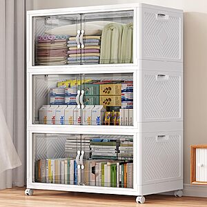 3-Pack 160-Quart BROVIEW Stackable Storage Organizer Bins w/ Wheels .05 + Free Shipping