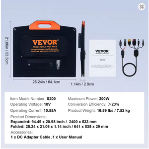 200w Vevor Foldable Monocrystalline Solar Panel $106 + Free S/H