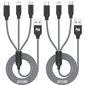 2-pack of 6ft Xnewcable 3-in-1 USB Charge Cable (USB-C, Lighting, MicroUSB) $5.40 @ Amazon