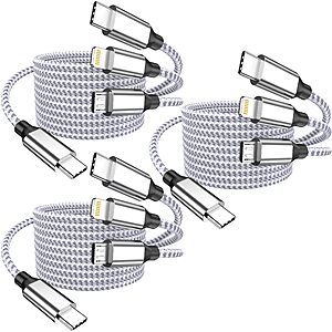 3-pack of 4ft KHNJDQ USB 3-in-1 Charge Cables $6 @ Amazon