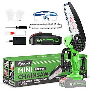 (prime) 6" Saker Mini Chainsaw w/ 1.5ah Battery (Green) $18 + Free Shipping