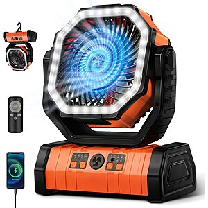 YOGIN 20,000mAh Camping Fan w/ USB Port, 4 Speeds & LED Light $18 + Free S/H