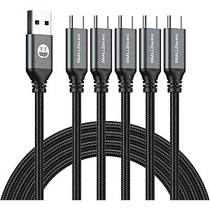 5-Pack 6' SMALLElectric USB-A to USB-C 3A Fast Charging Cables $7 