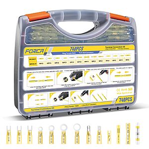 740Pcs FORCA Yellow Heat Shrink Wire Connectors Kit (13 types 10-12awg) $17 @ Amazon