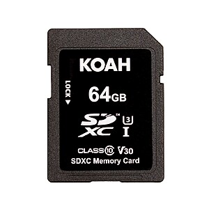 Koah SDHC Class 10 U3 V30 UHS-I Memory Cards: 32GB $3, 64GB $4 + Free Shipping
