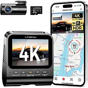 LINGDU 4K Front & 1080p Rear WiFi 6 Dash Cam w/ HDR & WDR & More $60 + Free S/H