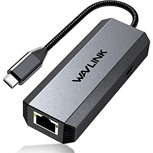 WAVLINK USB C / Thunderbolt to 2.5Gbps Ethernet Adapter w/ 95W PD $13