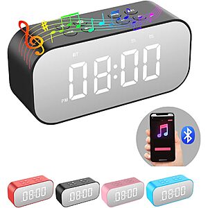 AFK Dual Alarm Clock w/ Bluetooth Speaker (4 Colors) $12 