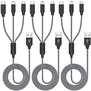 3-Pk 4' Xnewcable 3-In-1 Multi Charge Cable (USB-C, MicroUSB, Lightning) $5 