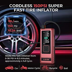 4000a (peak) S ZEVZO Car Jump Starter w/ 150PSI Air Compressor $35 + Free S/H $34.49