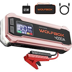 Prime: WOLFBOX 4000A 12V 24000mAh Portable Car Jump Starter w/ 65W Quick Charger $60.50 + Free S&H