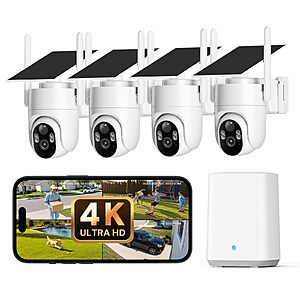 4-Ct ELYSOO 4K Wireless Outdoor Solar Security Cameras w/ 360° PTZ with Auto Tracking, Color Night Vision  $240 + Free S/H