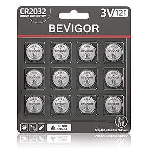 12-Pk BEVIGOR CR2032 Lithium 3V Coin Battery $3 