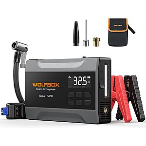 WOLFBOX 2000A 12V 10000mAh Portable Car Jump Starter With 150PSI Air Compressor