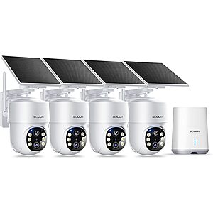 SOLIOM 4-Count 5MP Solar Powered Wireless 5G Outdoor Security Cameras w/  Moniton Tracking $139.50 + Free S/H