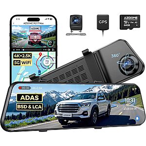 AZDOME PG17 Max Rear View Mirror 4K + 2.5K Dash Cam w/ ADAS, BSD & LCA $59.50 + Free S&H