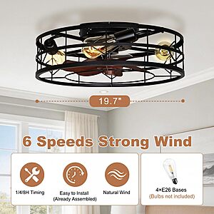 TCL 20" Low Profile Caged Ceiling Fans with Lights & Remote $59.40 + Free S/H
