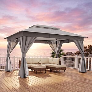 10x12" LAUSAINT Home Gazebo Canopy with Netting, Curtains & Double Roof $200 + Free S/H
