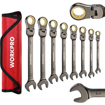 WORKPRO 8-piece SAE Flex-Head Ratcheting Combination Wrench Set $21 + Free S/H