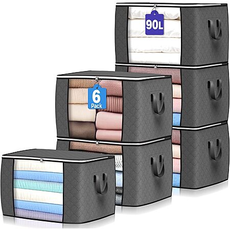 6-Pack 90L Budding Joy Foldable Closet Storage Organizer Bags (Large, Gray) $11