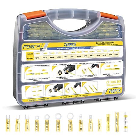 740Pcs FORCA Yellow Heat Shrink Wire Connectors Kit (13 types 10-12awg) $17 @ Amazon