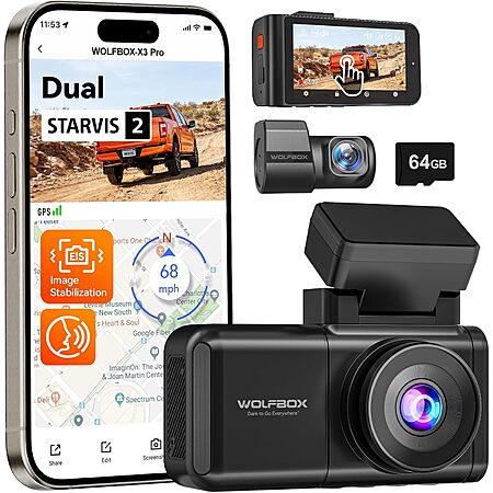 WOLFBOX X3 PRO 1440P Front & Rear STARVIS 2 IMX675 WiFi 6 Dash Cam $120 + Free S/H
