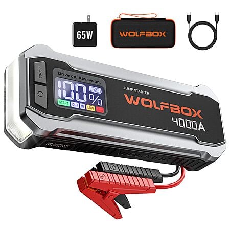 WOLFBOX 4000A 12V 24000mAh Portable Car Jump Starter w/ 65W Quick Charger $60 + Free S/H