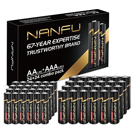 NANFU AA 24 + AAA 24 (48 total) 1.5V Alkaline Batteries $10 @ Amazon