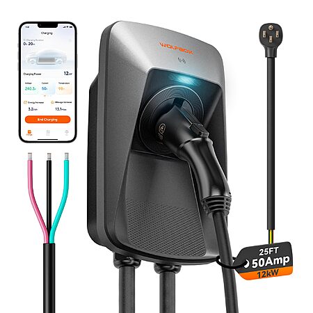 WOLFBOX 50 Amp J1772 Level 2 Indoor/Outdoor Smart EV Charger w/ NEMA 14-50 Plug & 25ft Cable $257 + Free S/H