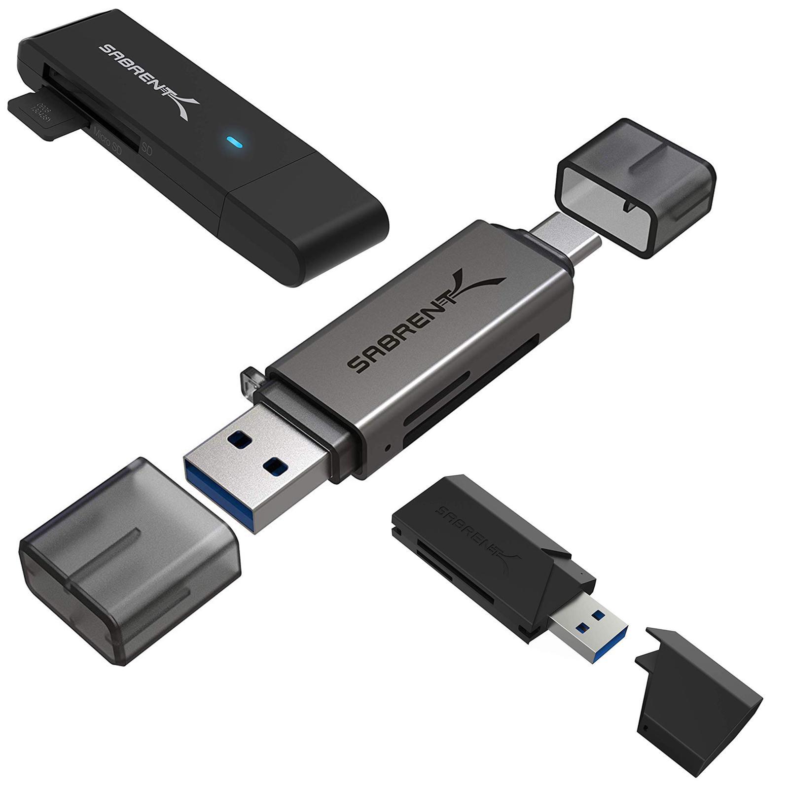 Sabrent 2-Slot USB 3.0 Flash Memory Card Reader $5, USB Type-C OTG Card Reader $7