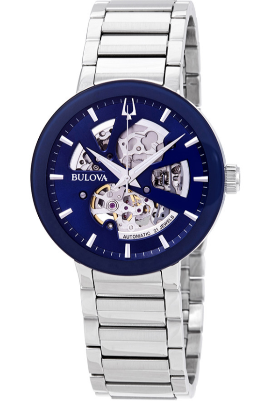 Bulova Modern Open Heart Automatic Blue Dial Men's Watch $175 + free s/h