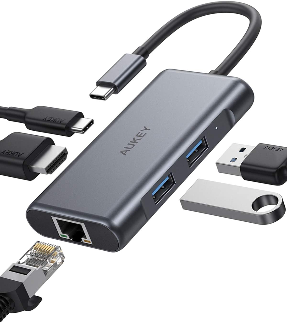 AUKEY USB C Hub: 100w PD, HDMI, 2x USB 3.0, & Gigabit Ethernet $21 + free s/h