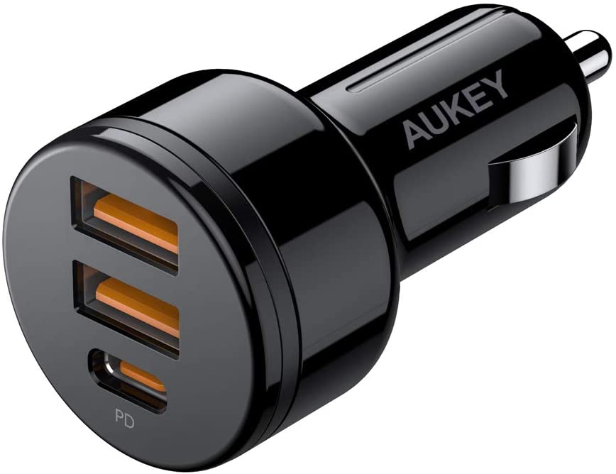 Aukey36W 3-Port Fast Car Charger w/ PD & QC 3.0 $11