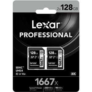 2-Pack of 128GB Lexar Professional 1667x SDXC UHS-II/U3 Memory Cards $52 + free s/h