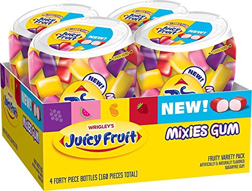 Super Gum Deal! Pack of 4 Juicy Fruit Gum Mixies Fruity Chews Sugarfree Bottles $5.40