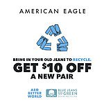 Recycle your old jeans with American Eagle for $10 off your next pair now -4/30/19  *Restrictions apply. + other retailers &amp; offers.
